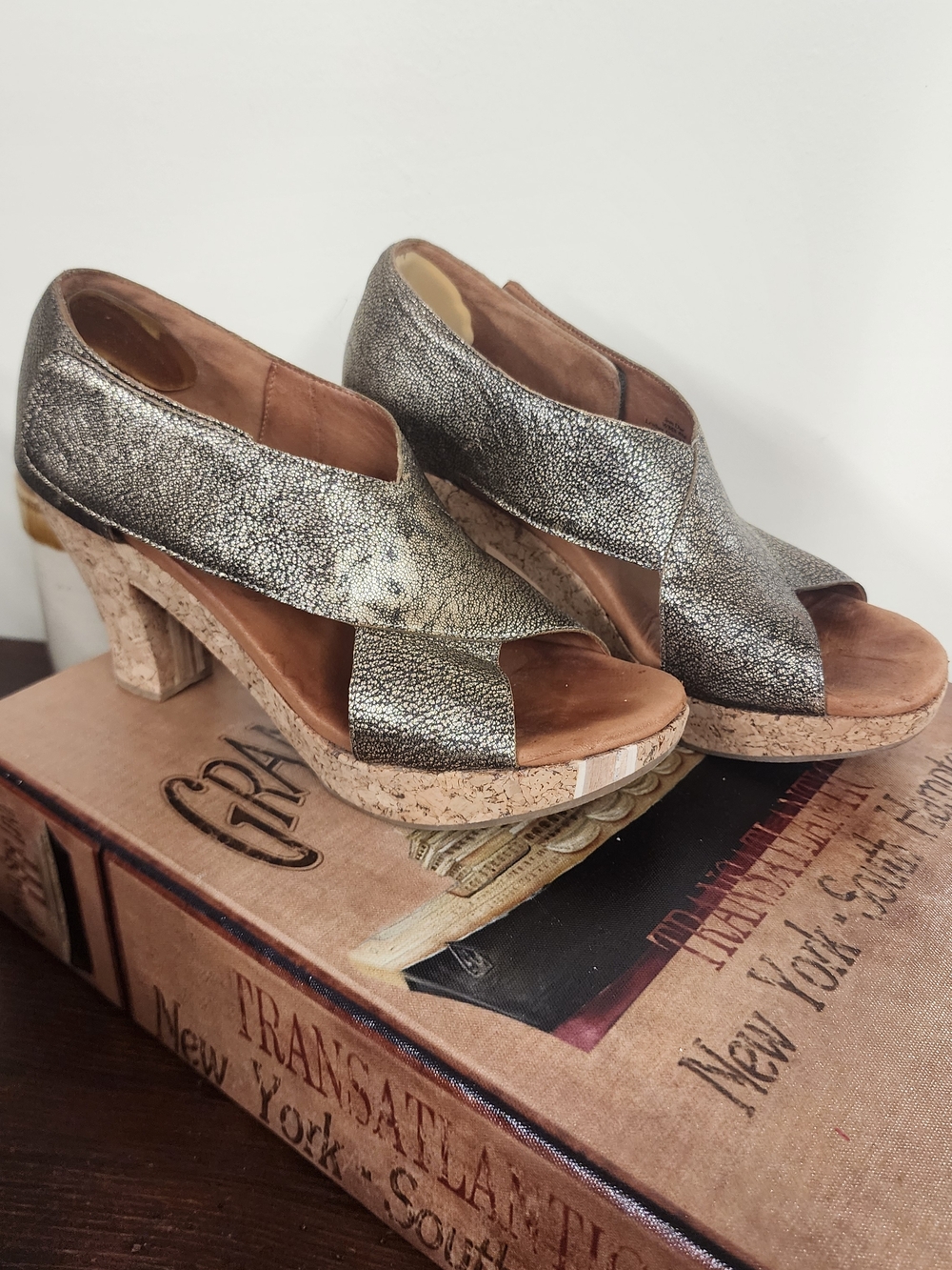Gentle Souls Metallic Cork Peep-Toe Platform Heels